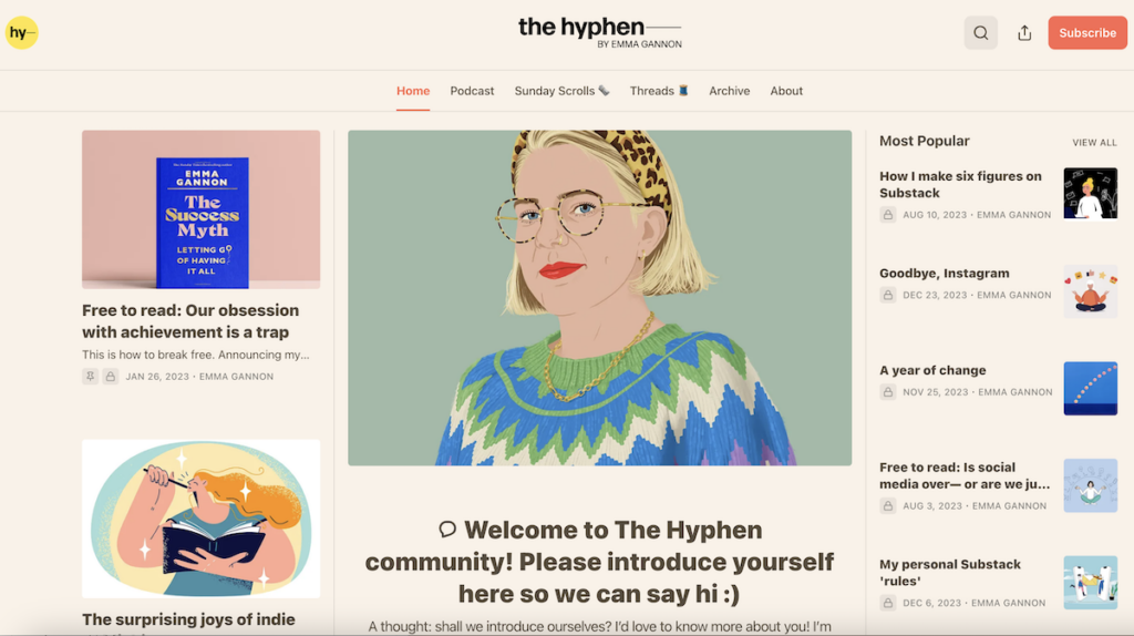 substack newsletter homepage example