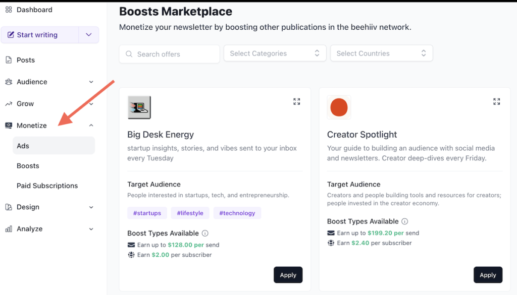 beehiiv boost monetization tool