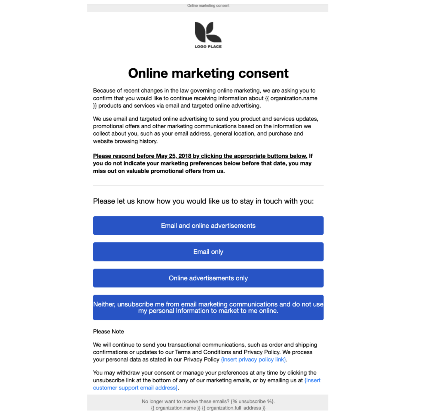 Klaviyo GDPR email template