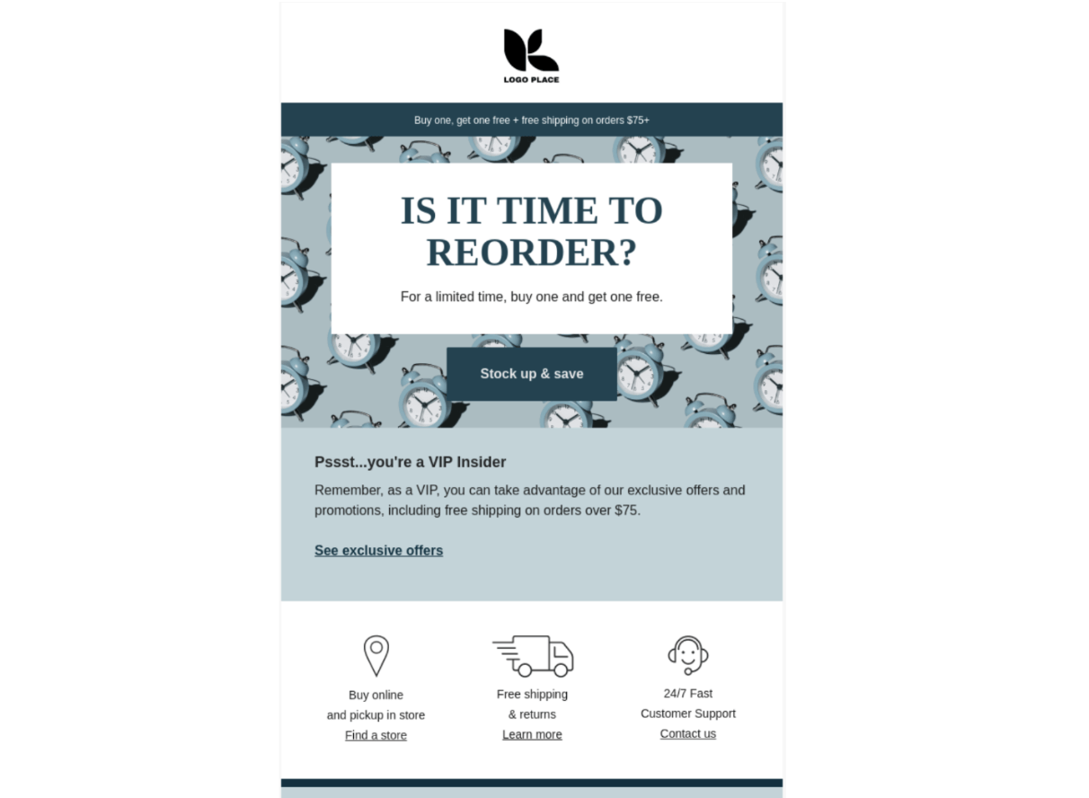 Klaviyo reorder email template