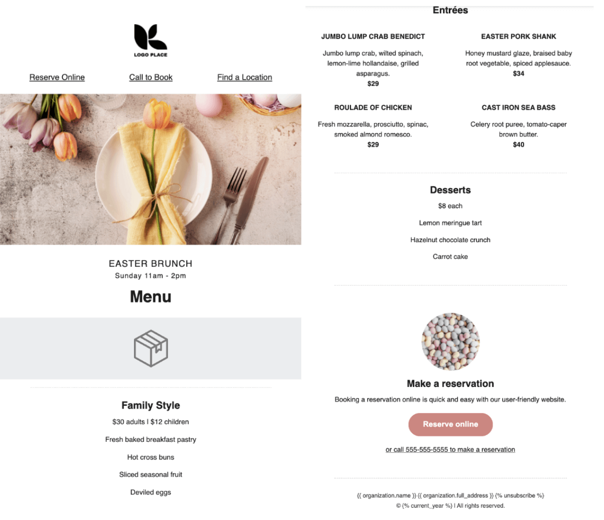 Klaviyo restaurant email template