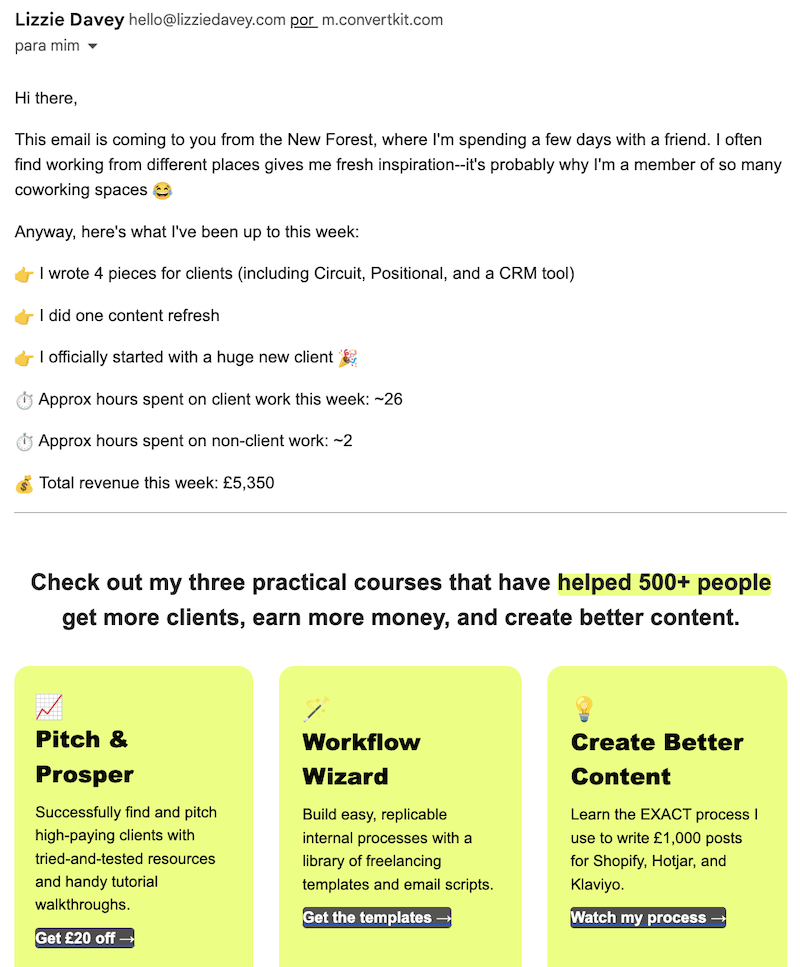 lizzie davey newsletter example