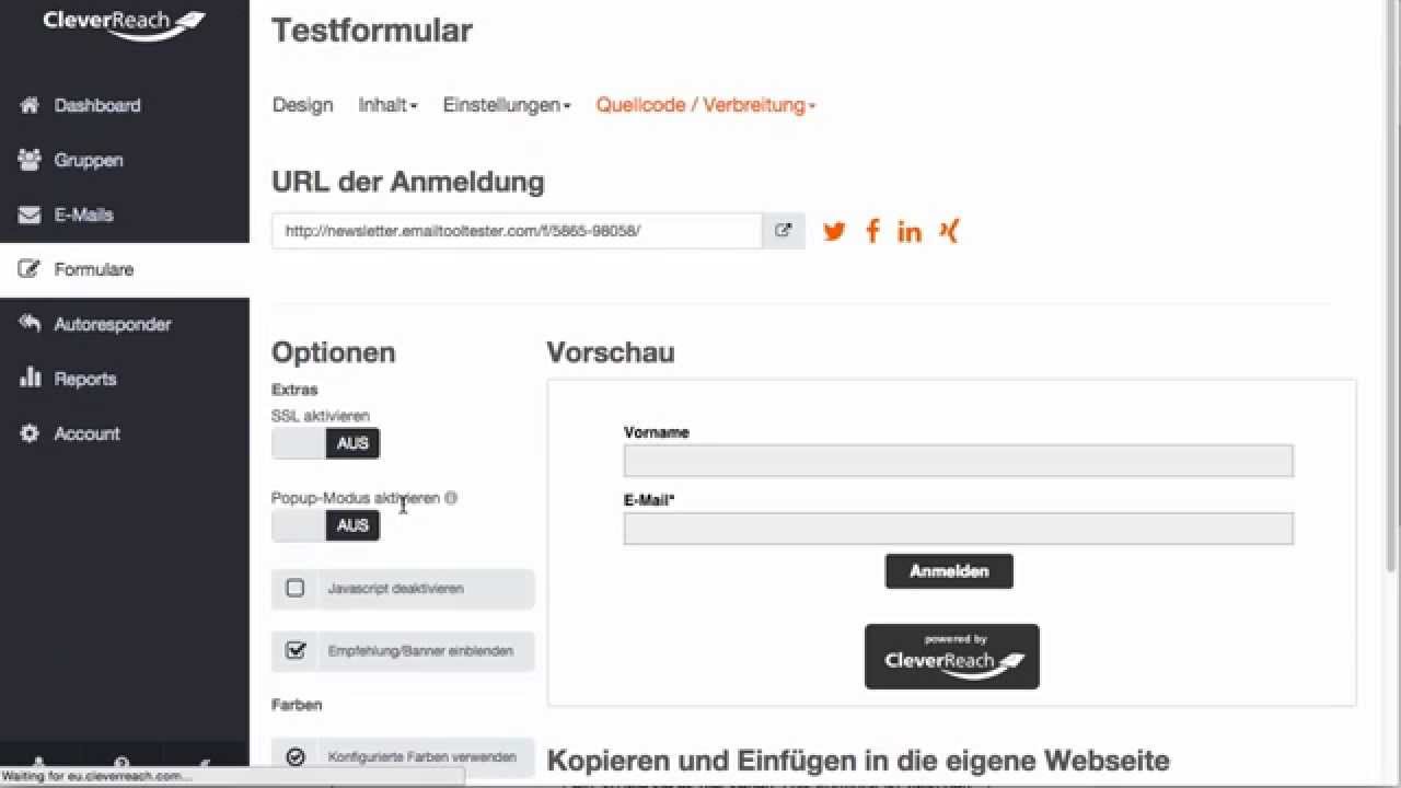 cleverreach formular einbauen