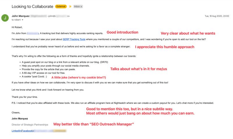 good cold email example