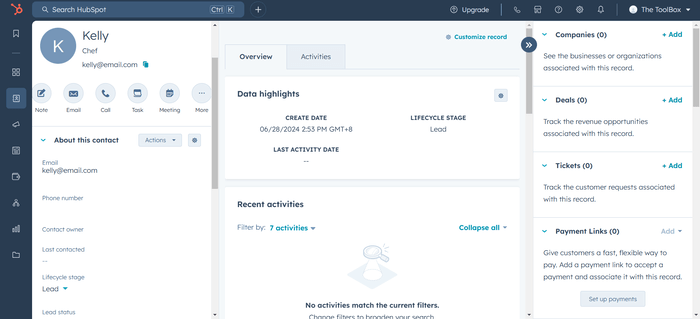 HubSpot contact profile