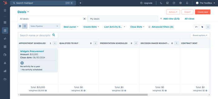 HubSpot deals pipeline