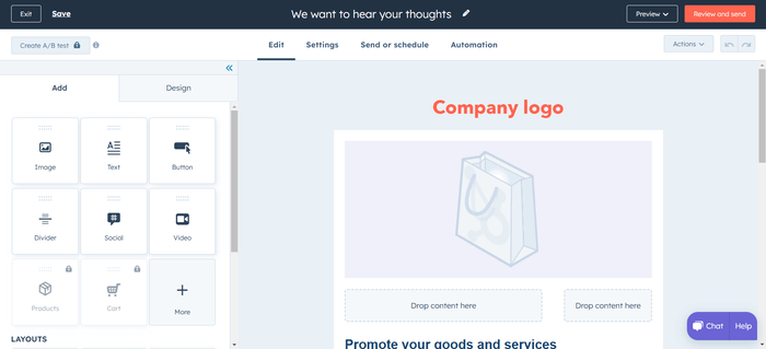 HubSpot email editor