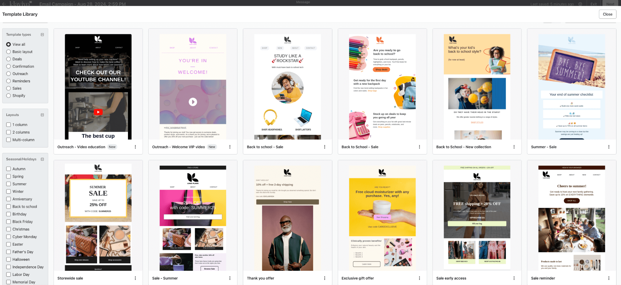 klaviyo email campaign template library