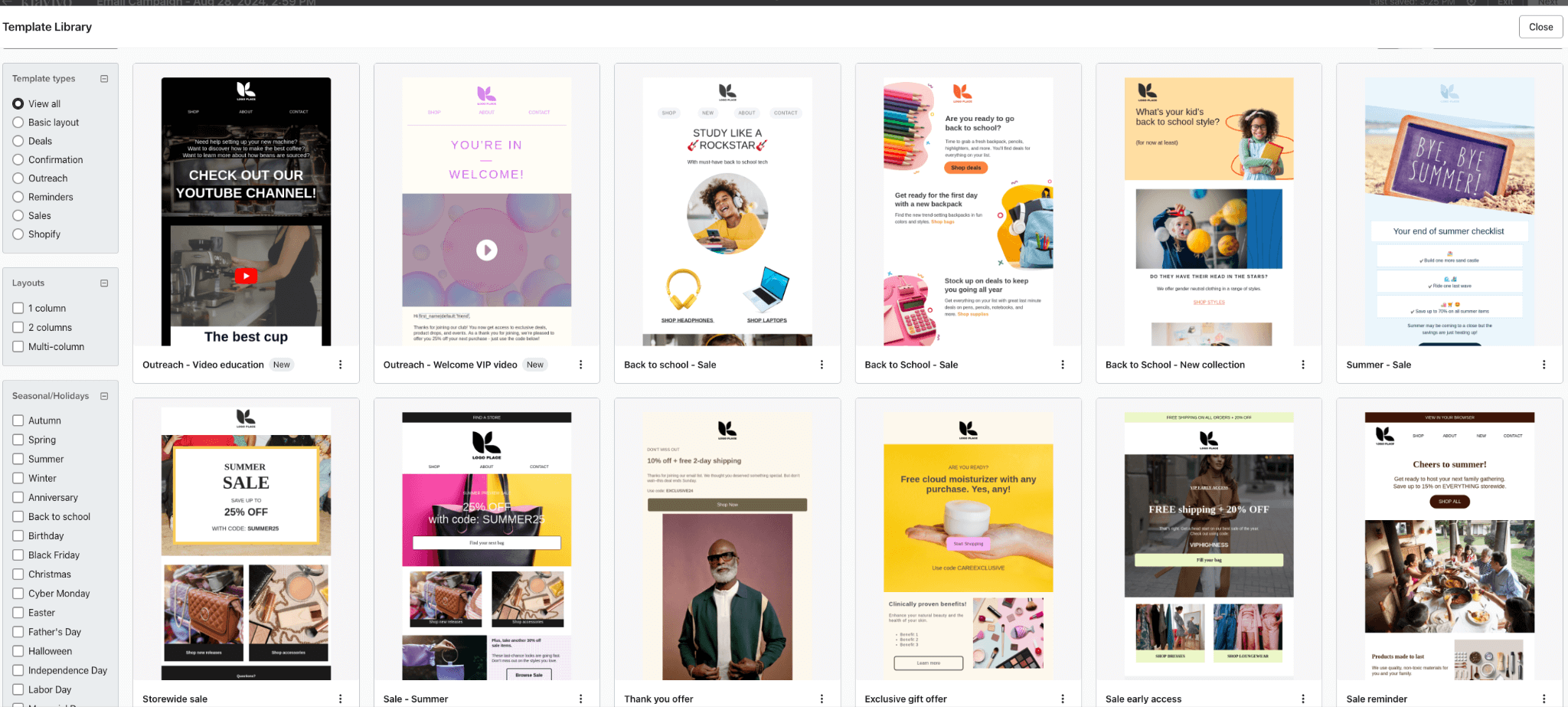 klaviyo email campaign template library