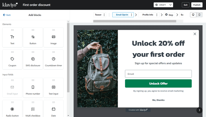 Klaviyo form builder