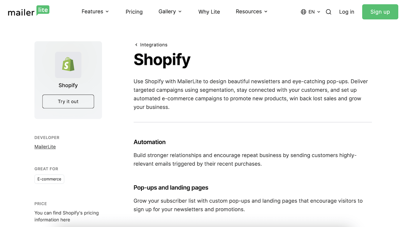 mailerlite shopify