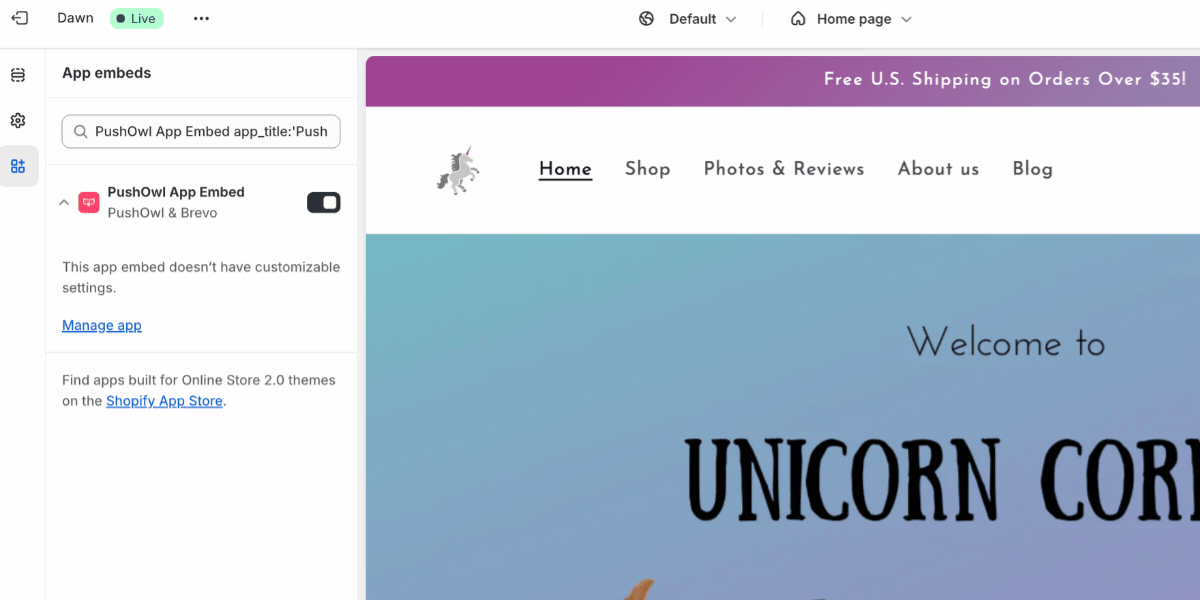 unicorn store pushowl brevo integration