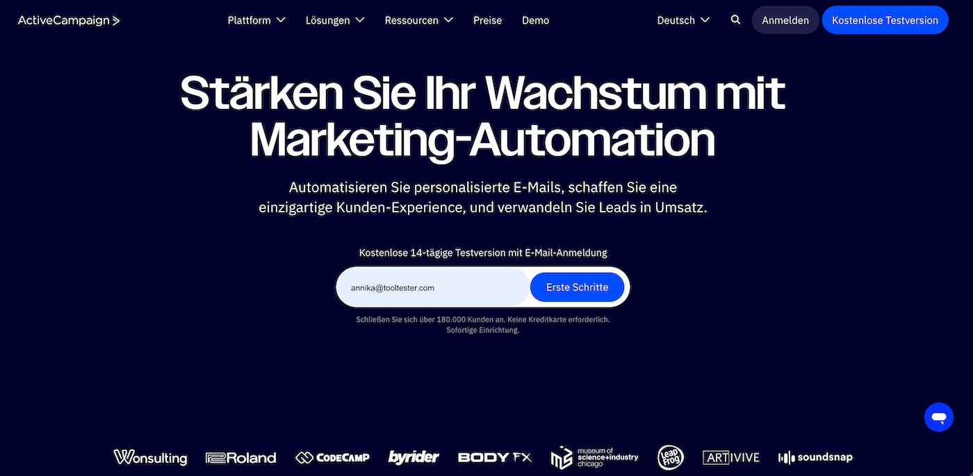 activecampaign homepage