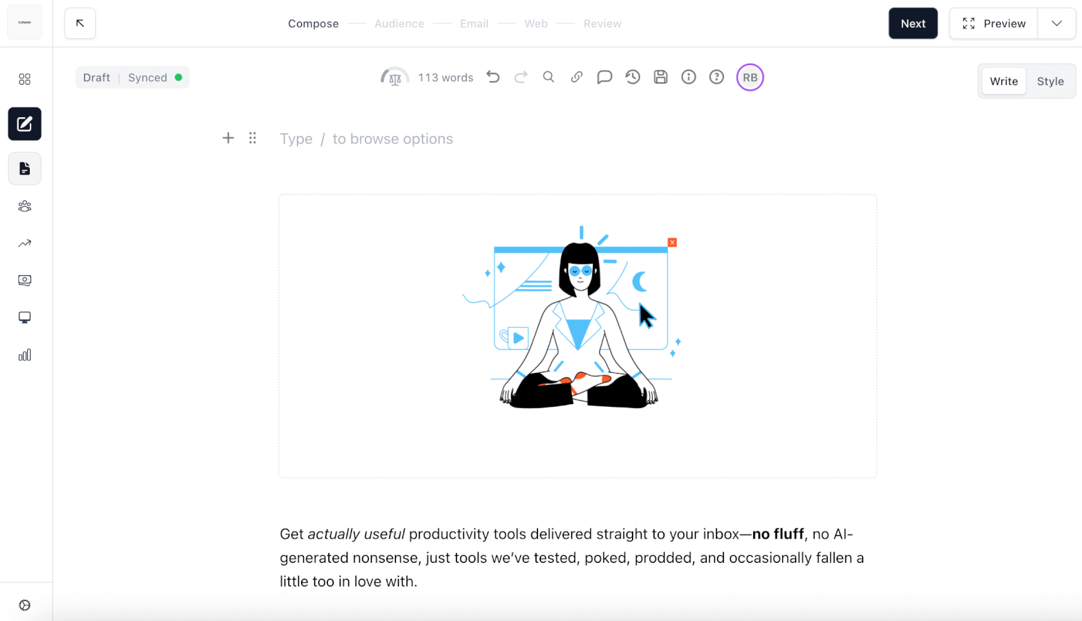 beehiiv email editor