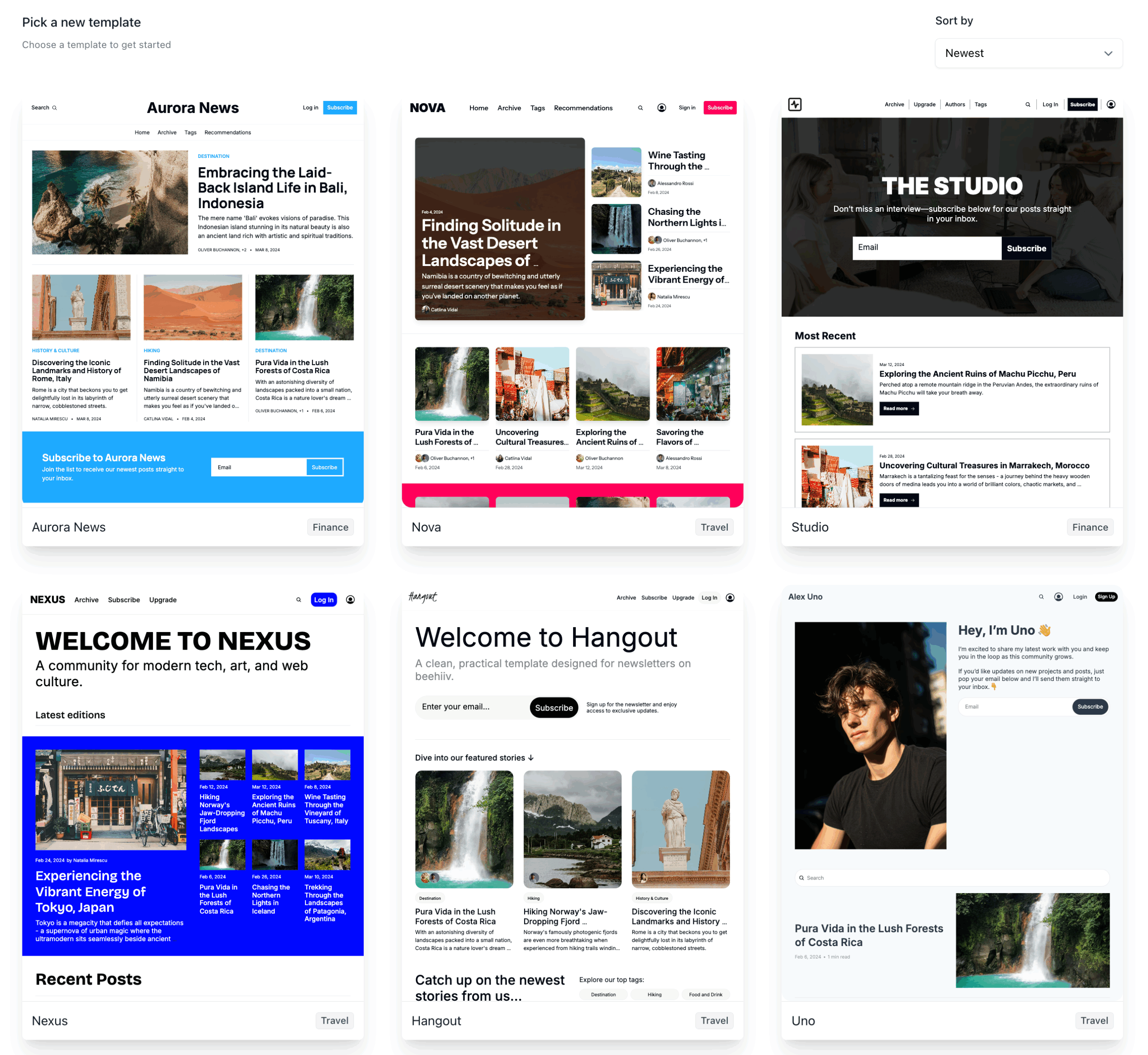 beehiiv website templates