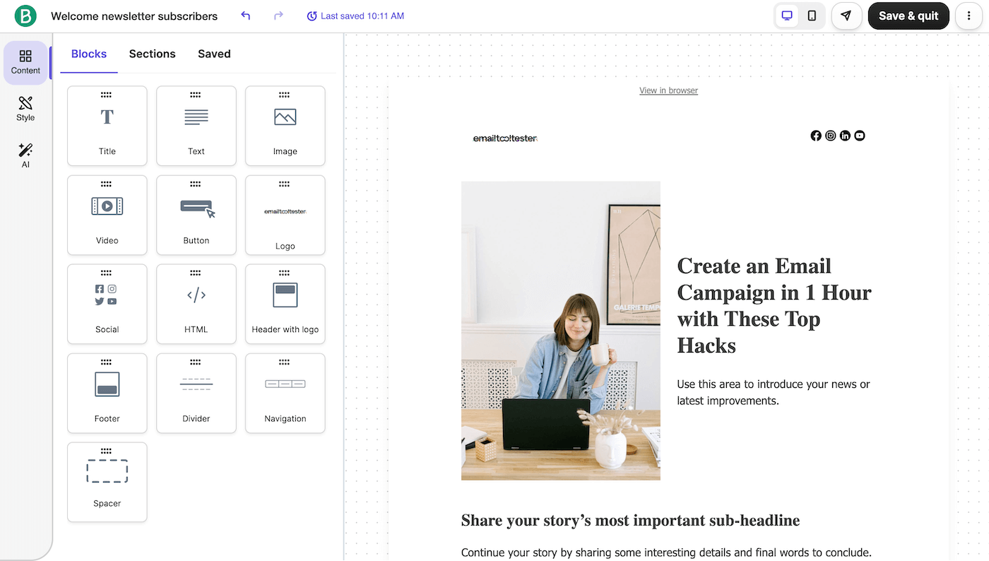 brevo email editor
