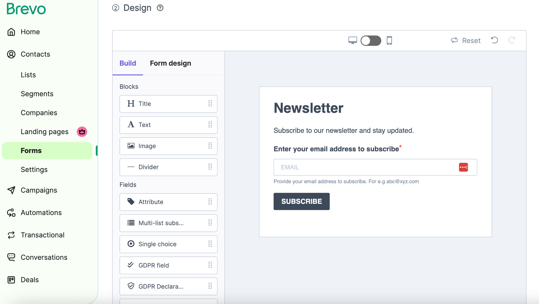 brevo form builder