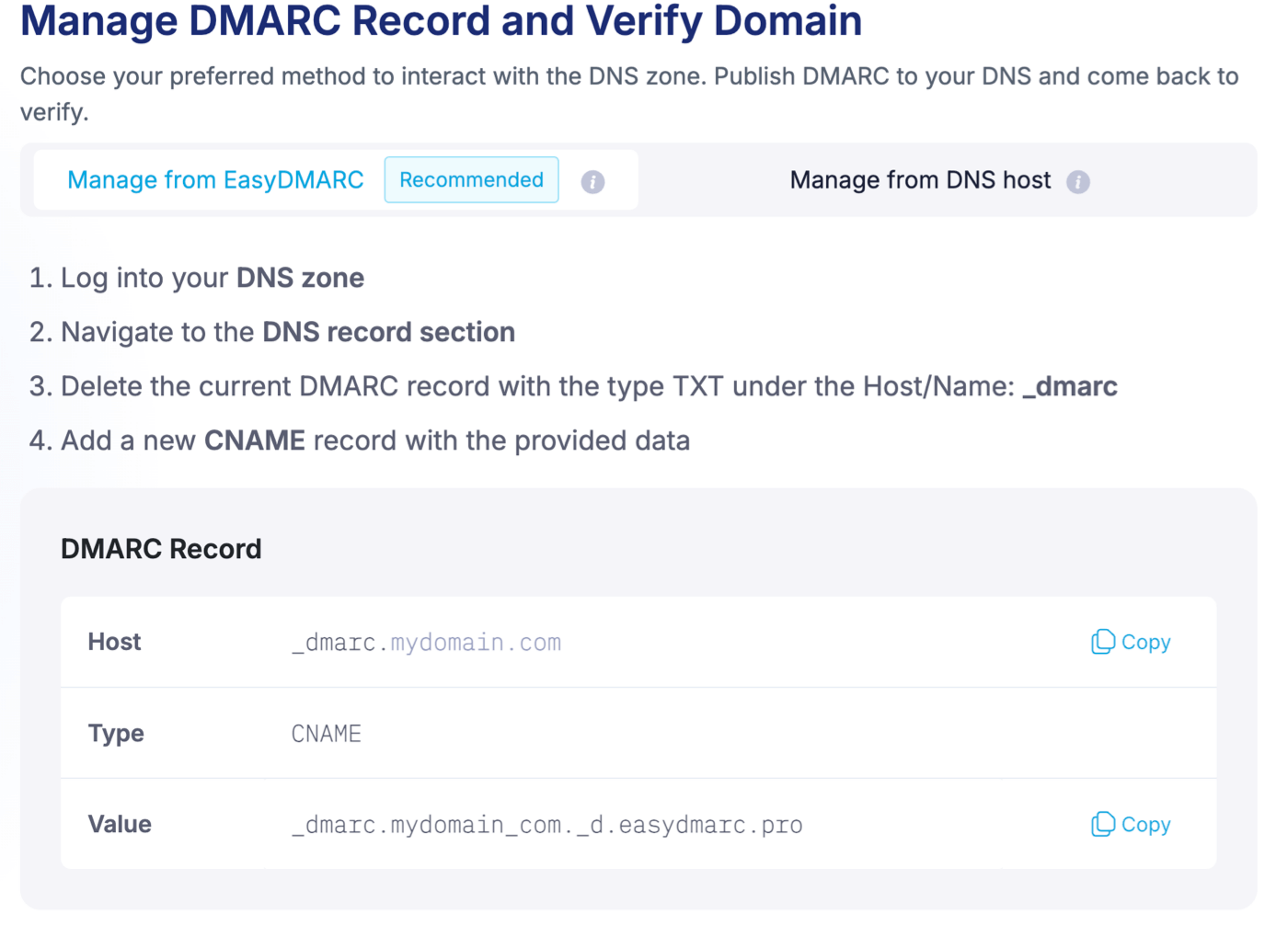 EasyDMARC DMARC monitoring tool Setup Wizard