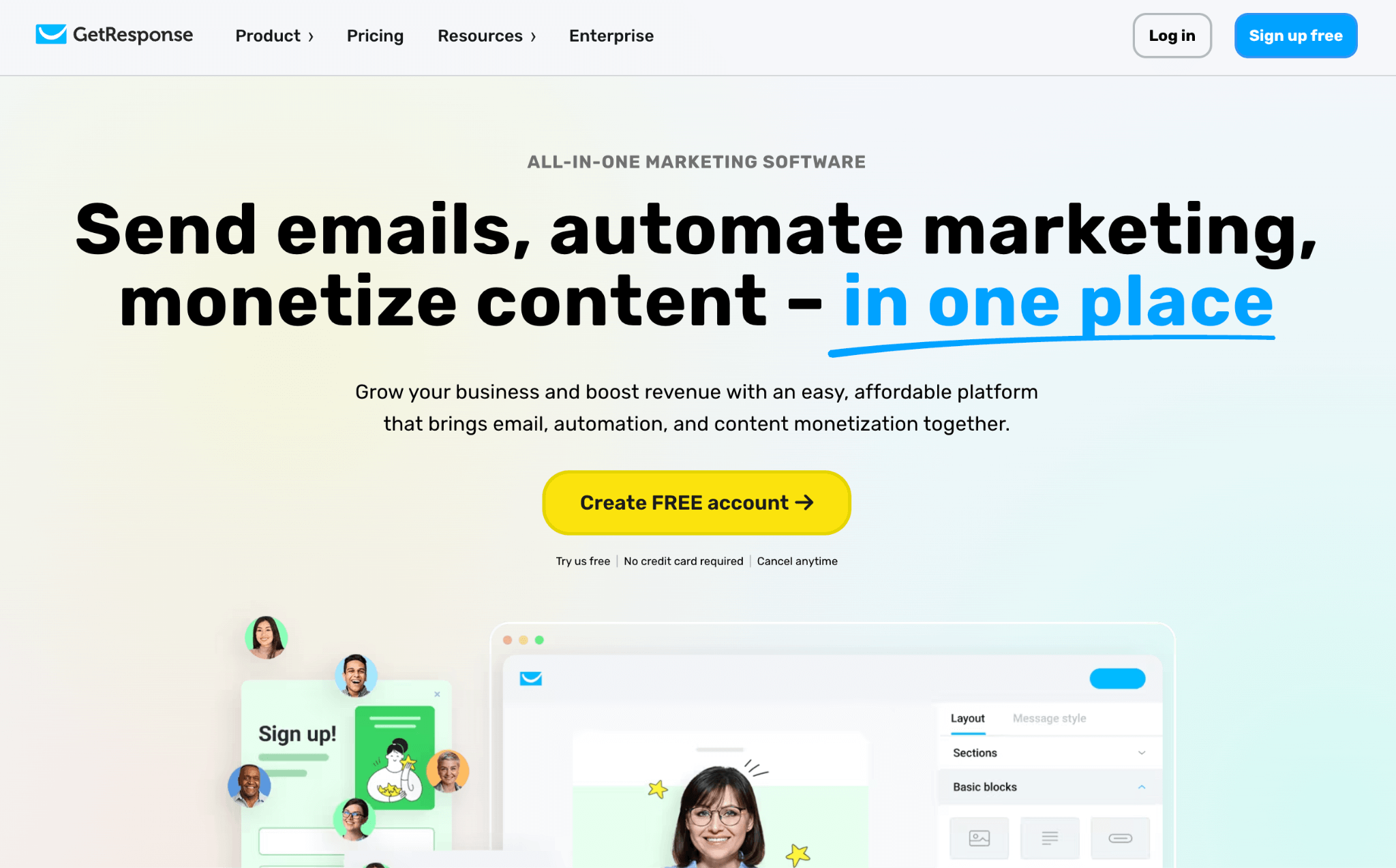 GetResponse's homepage