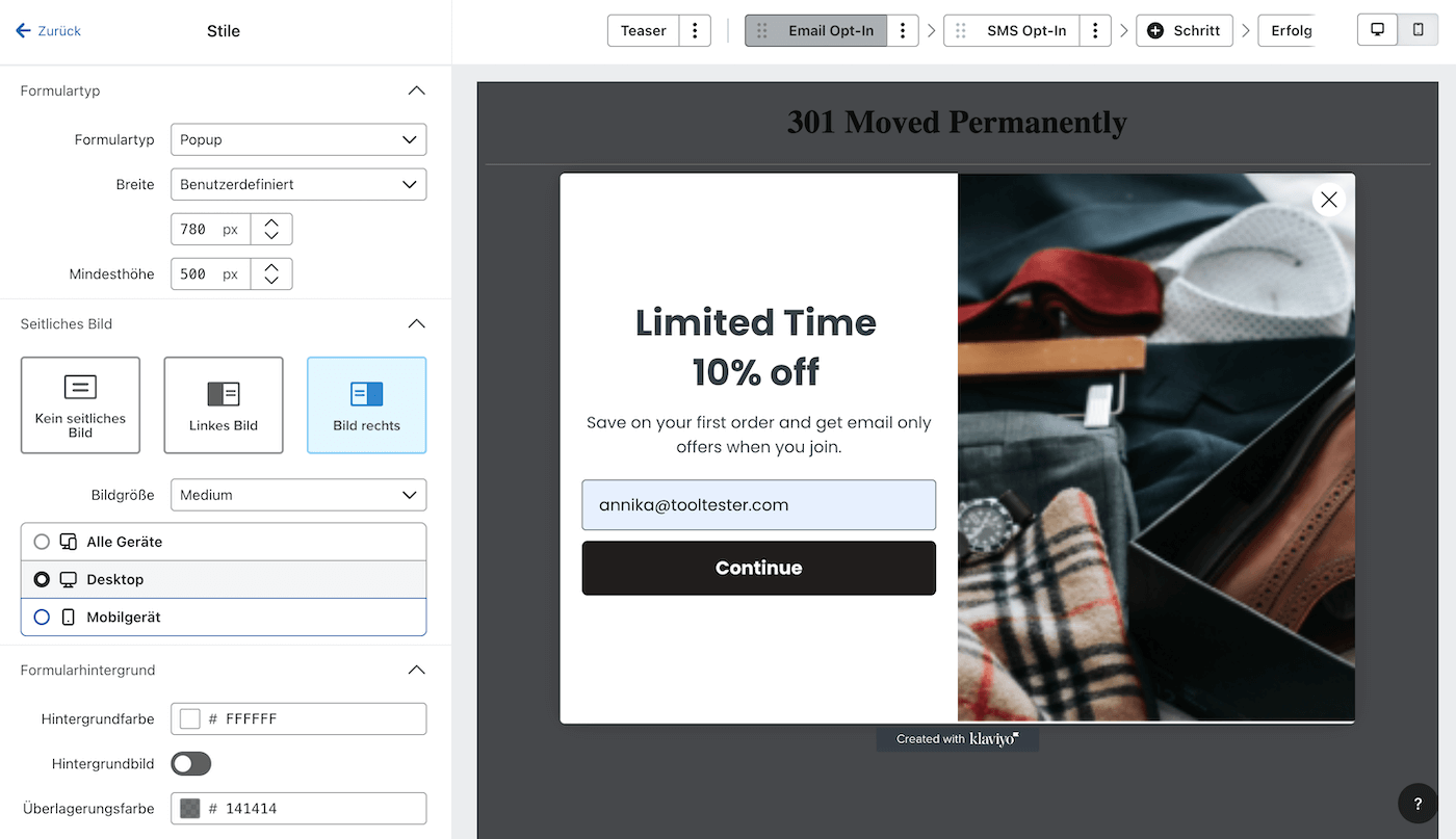 klaviyo formular editor