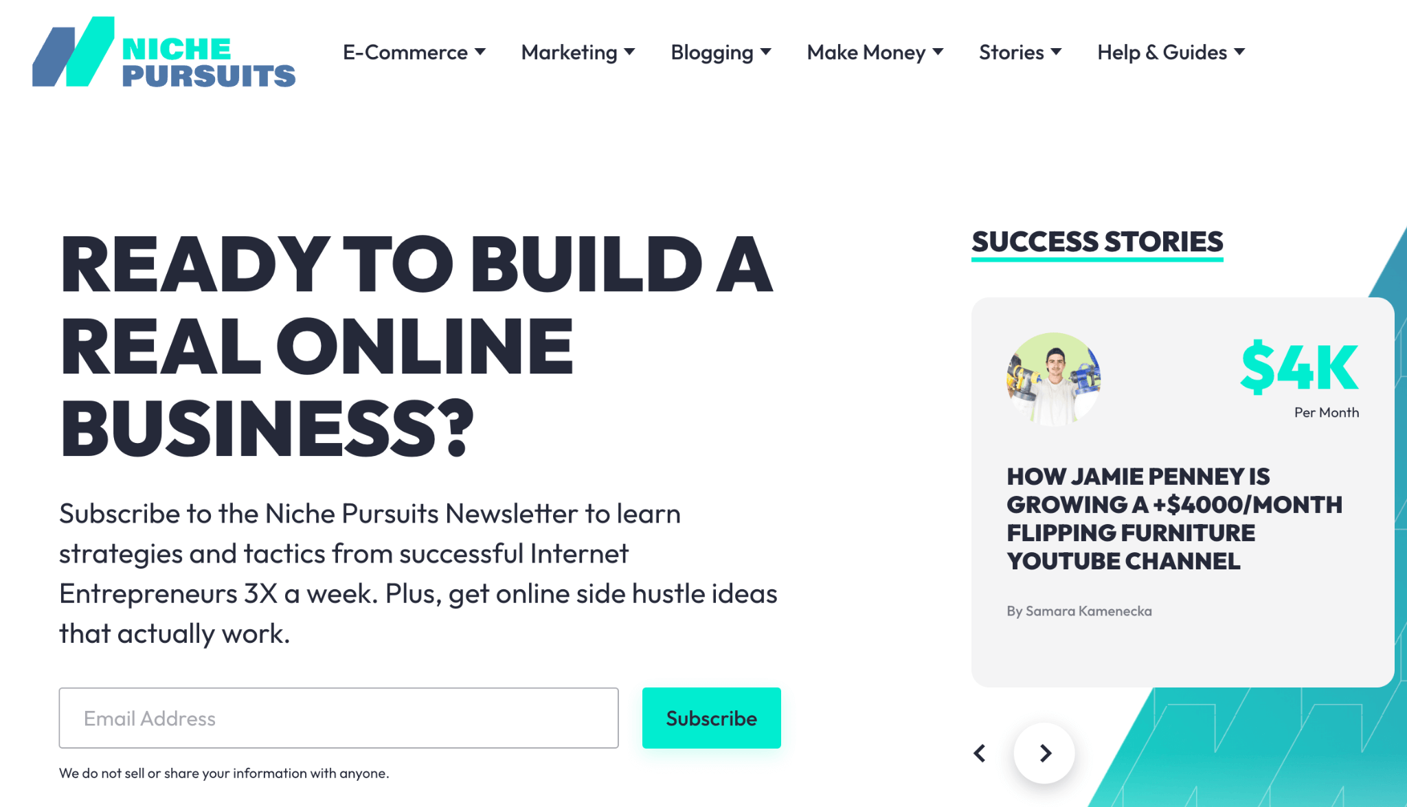 Niche Pursuits newsletter signup page