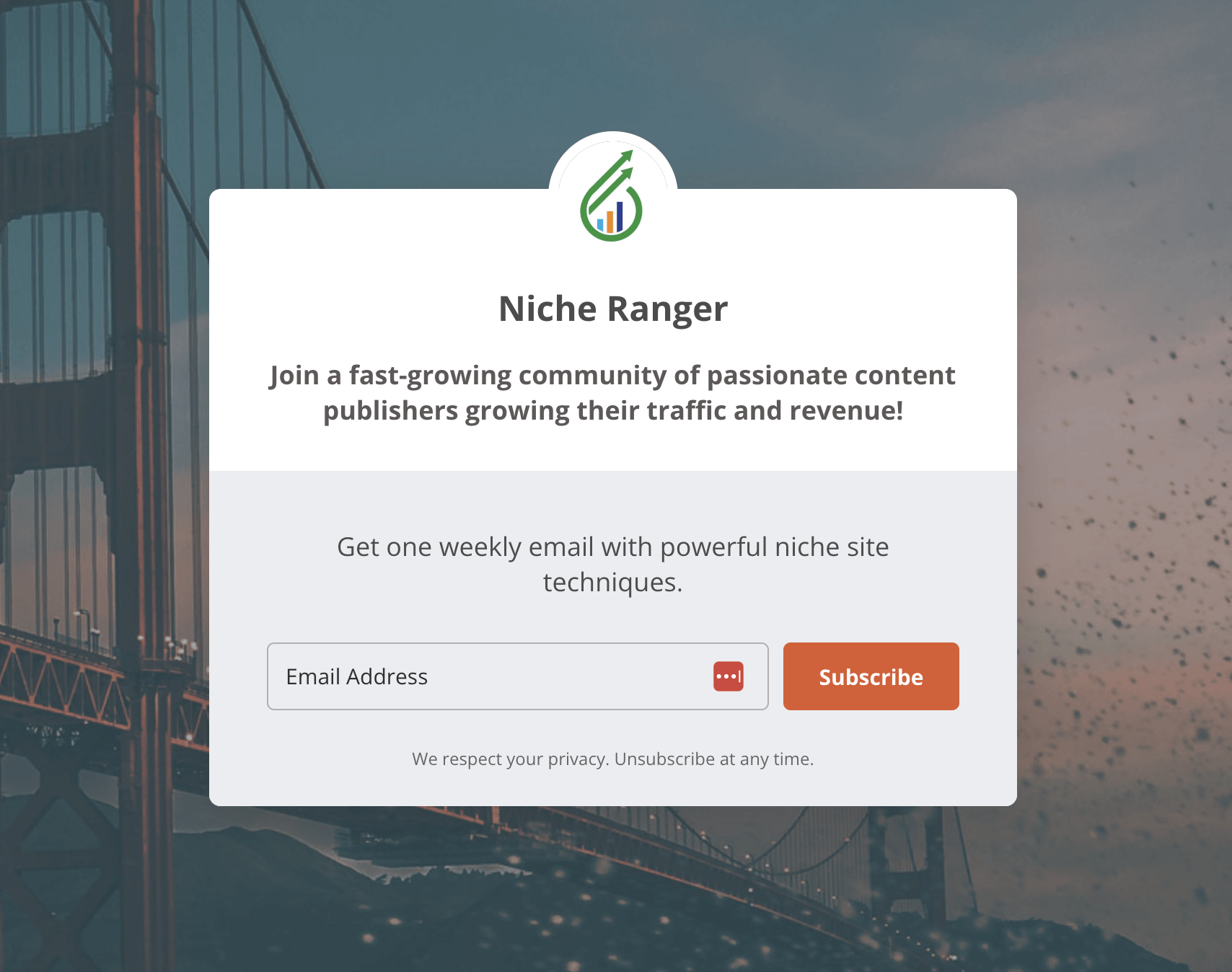 Niche Ranger newsletter signup page