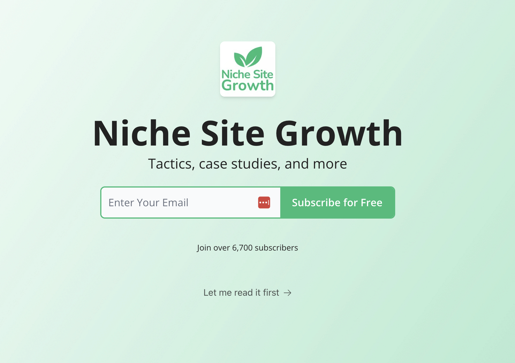 Niche Site Growth newsletter signup page