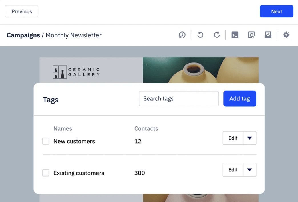 tags pop-up in ActiveCampaign shows active tags for new and existing customers