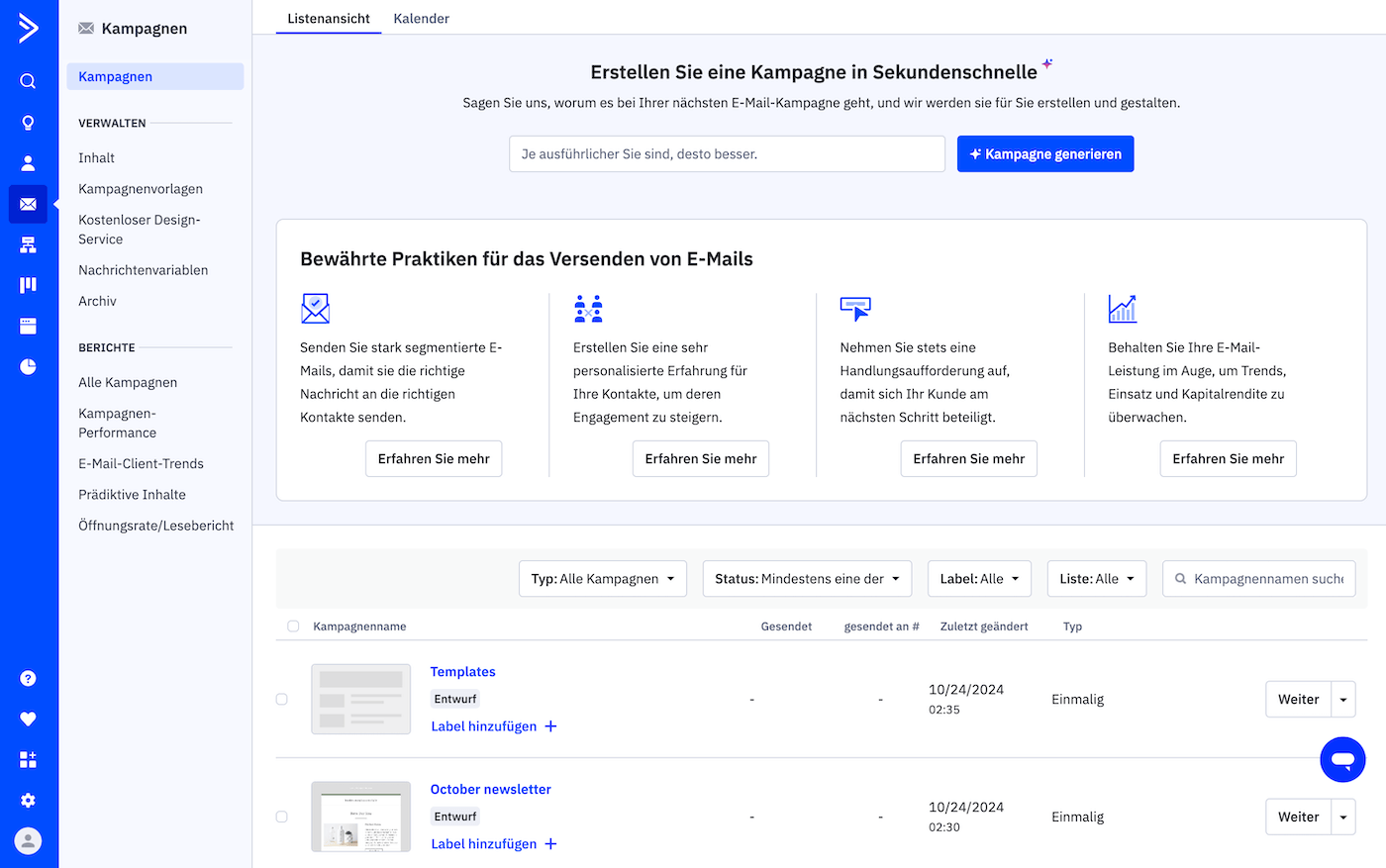 activecampaign backend kampagnen