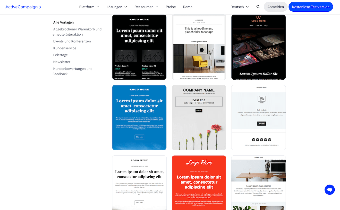 activecampaign email vorlagen