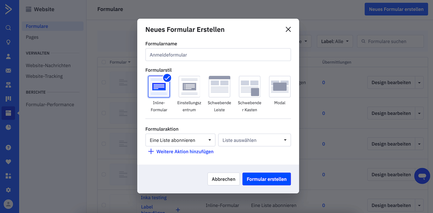 activecampaign formular erstellen