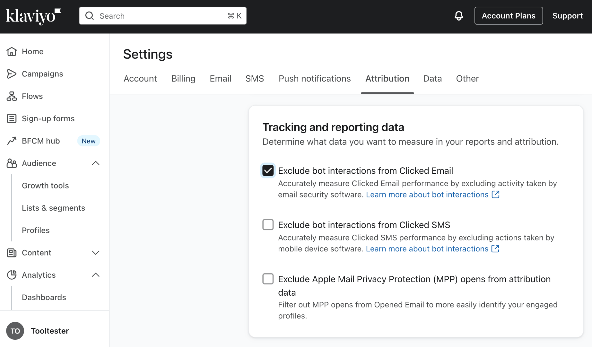 klaviyo exclude bot interactions