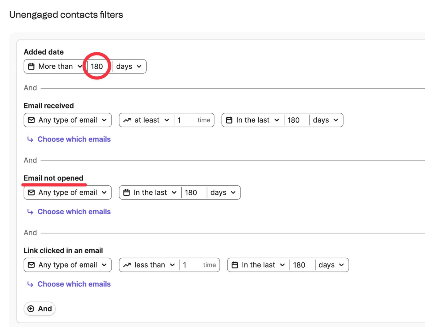 unengaged contacts filter
