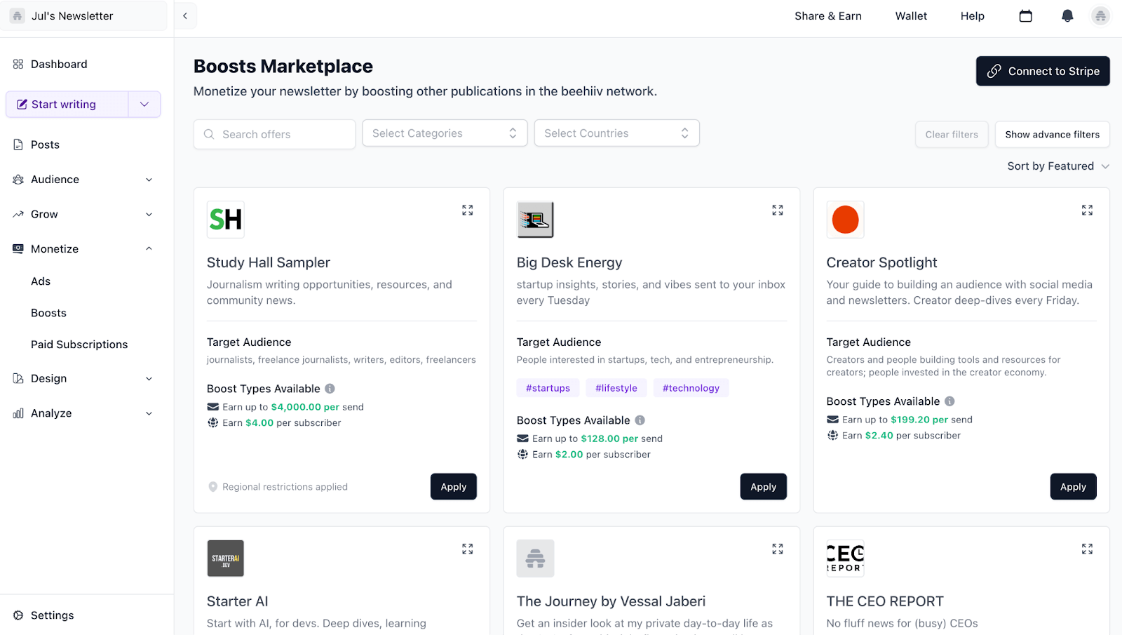 Beehiiv's Boosts marketplace 