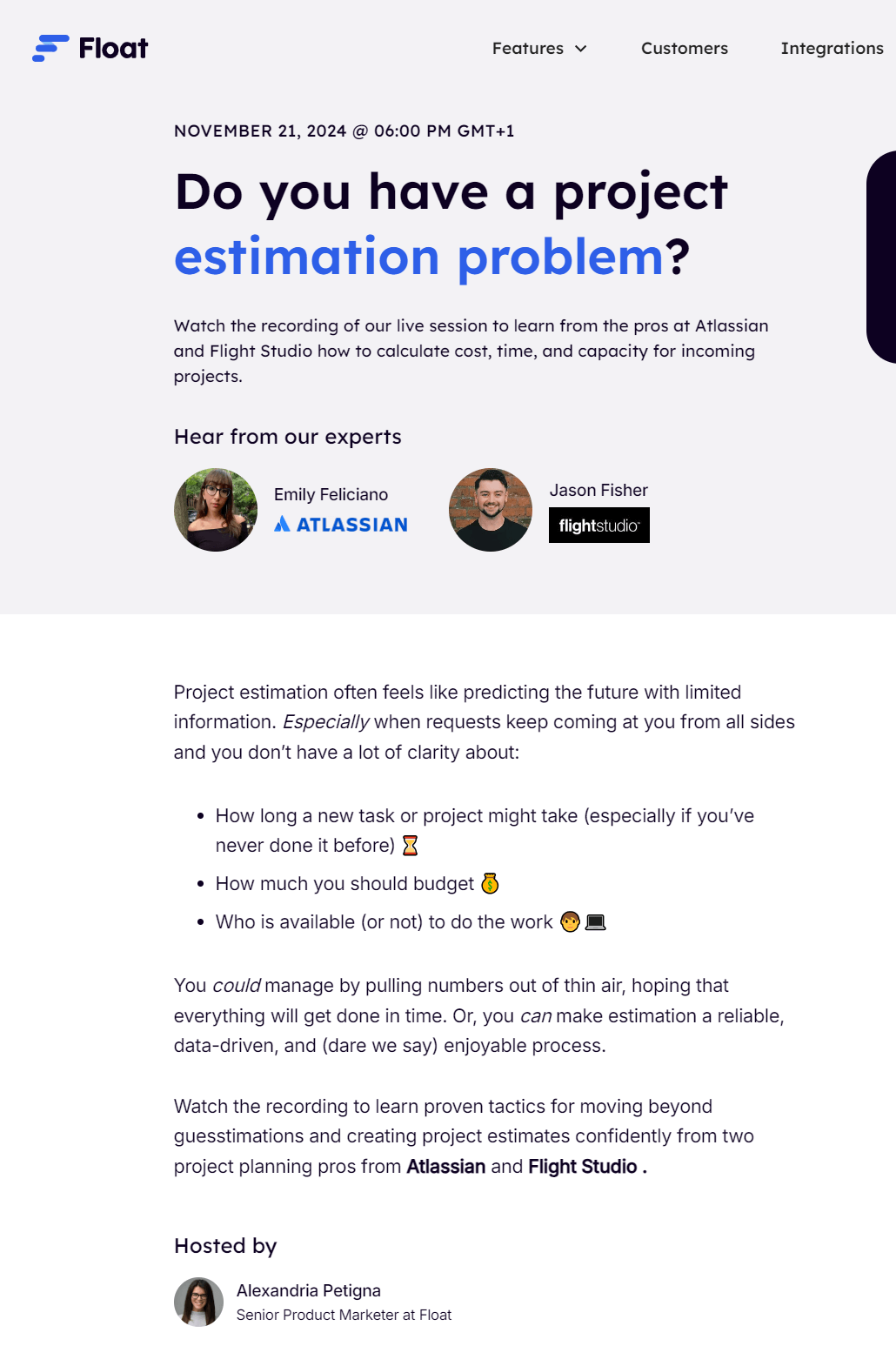 Float Webinar Landing Page