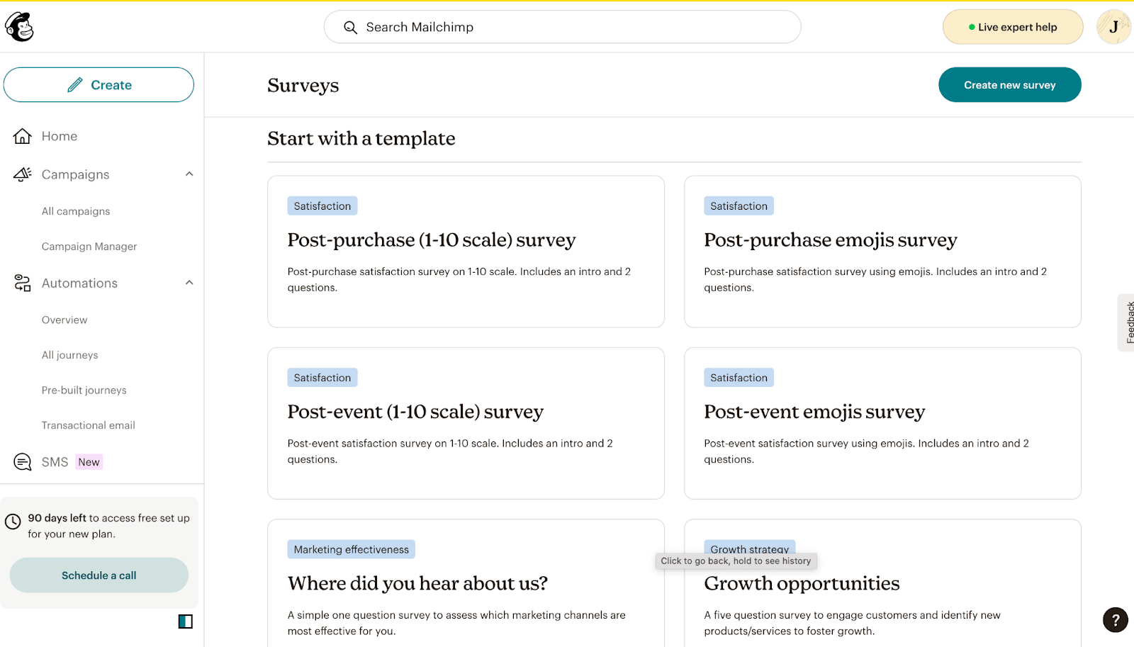 Mailchimp dashboard - survey