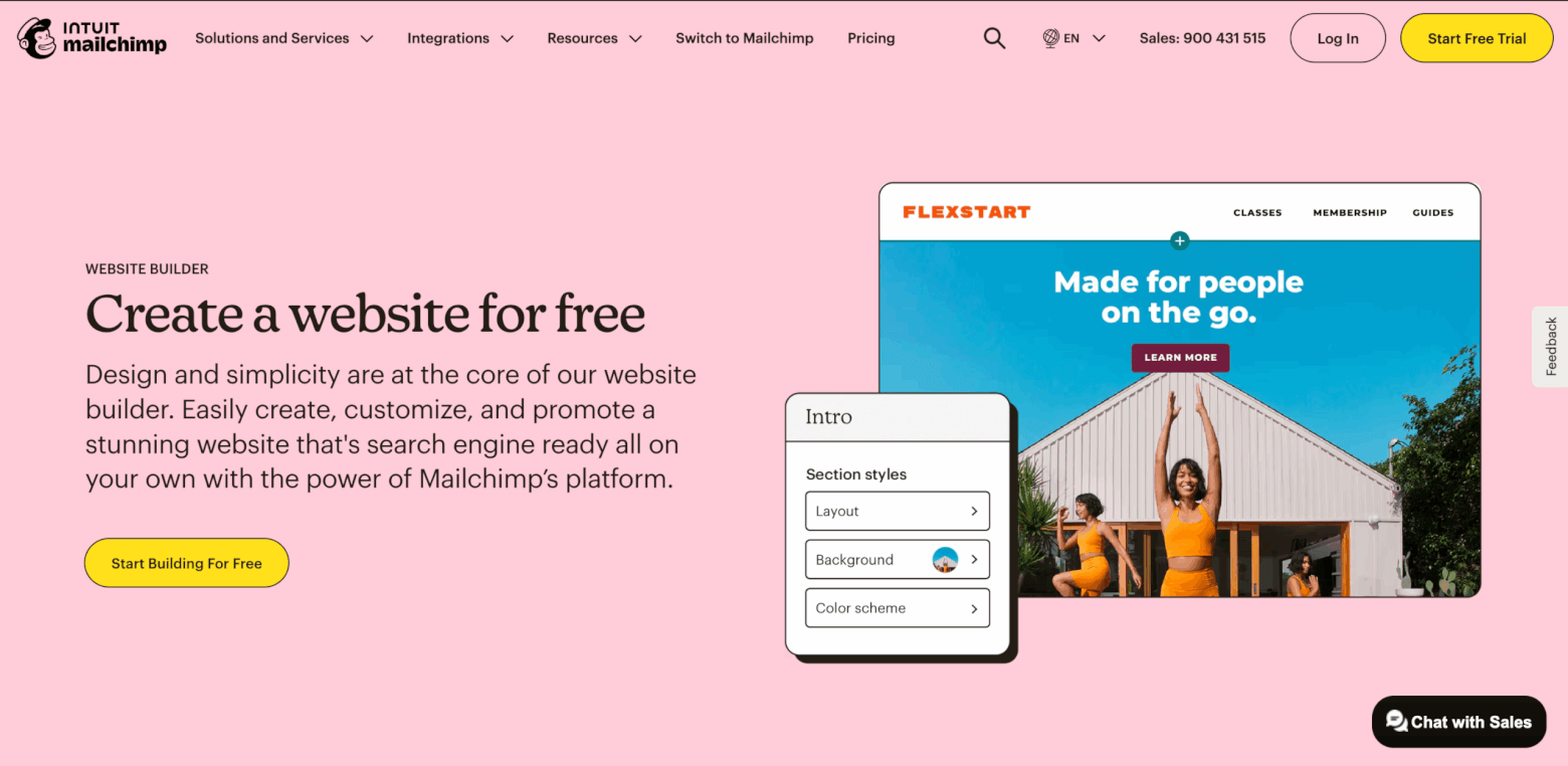 mailchimp website builder homepage