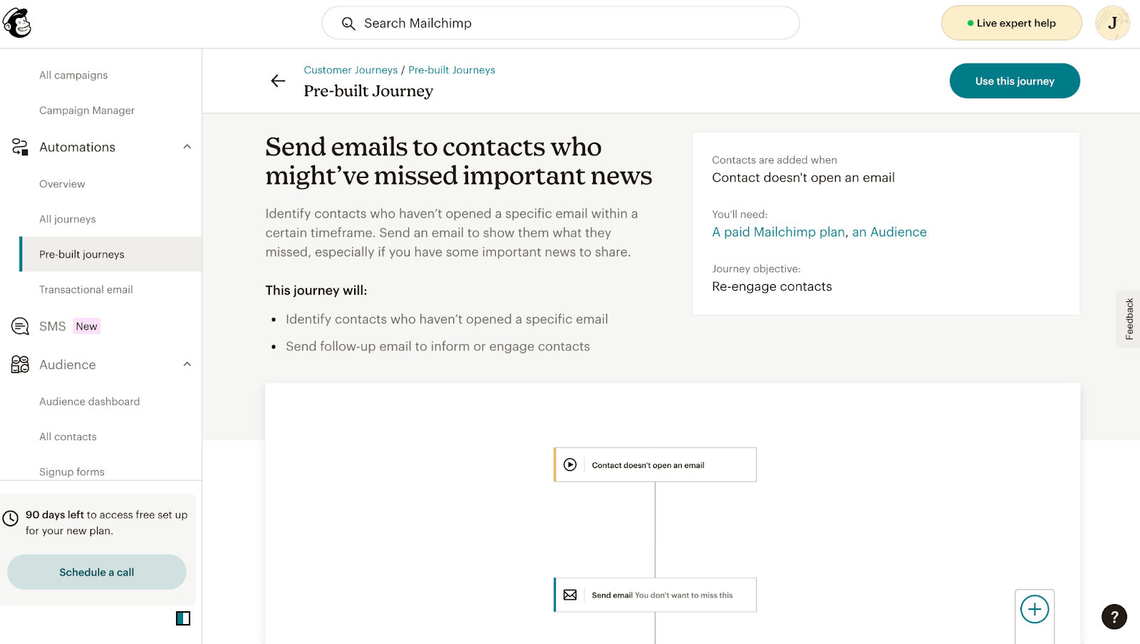 Mailchimp's pre-built customer journey