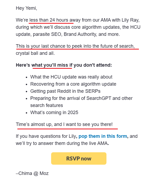 Moz FOMO webinar email