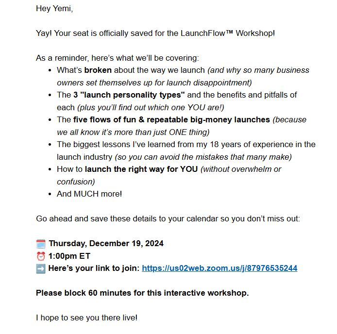 Webinar confirmation email 