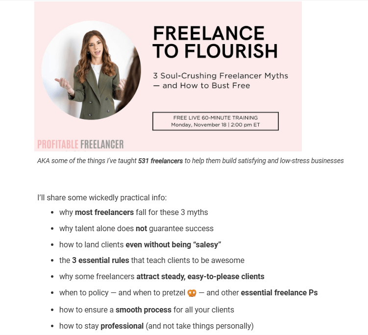 Webinar email benefits example
