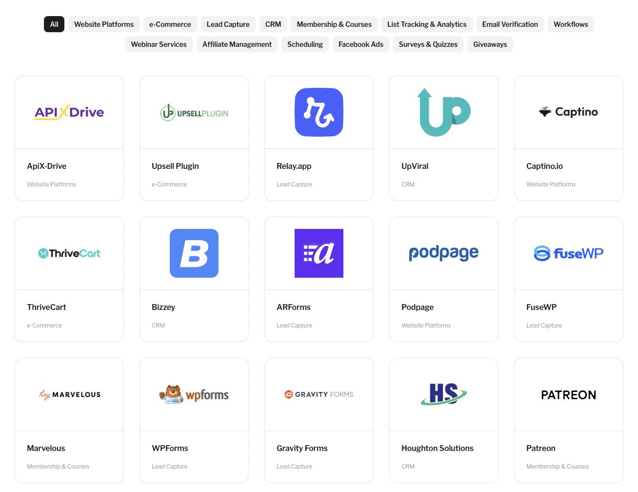 kit's integrations app options