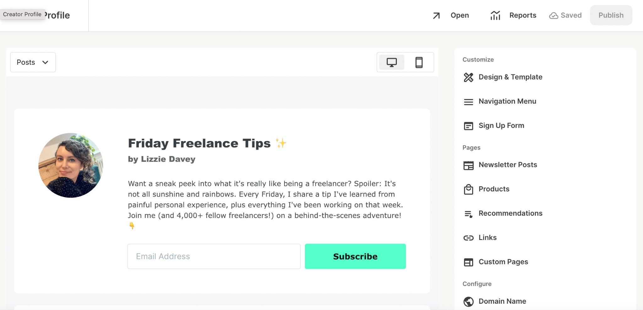 Creator Profile editor in Kit