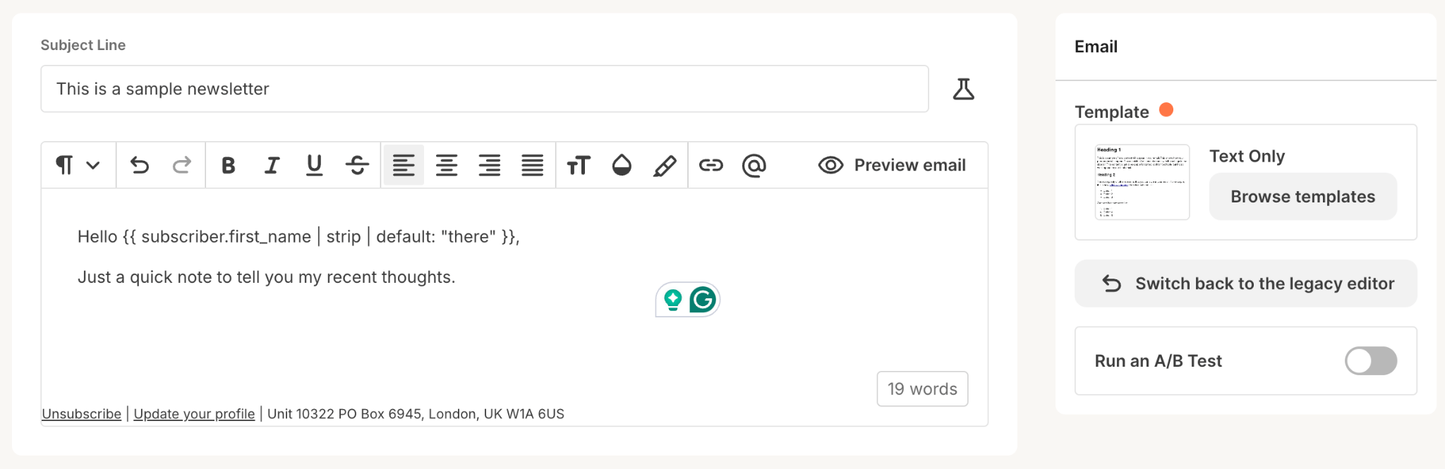 Kit’s email editor