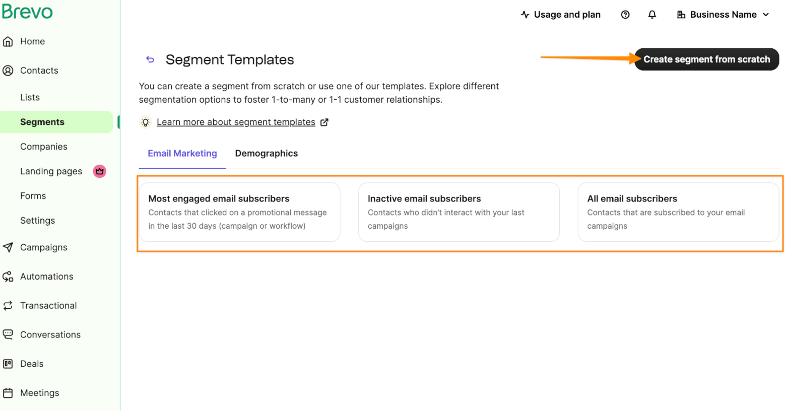 Brevo List Management segment templates