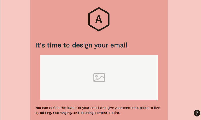 Desktop version of a Mailchimp email template, with lots of horizontal space