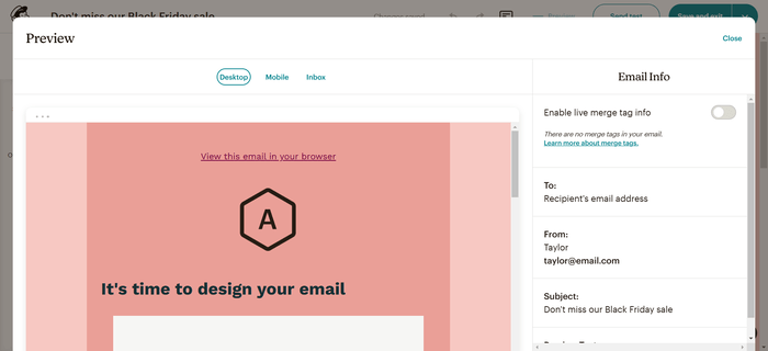Email preview feature in Mailchimp