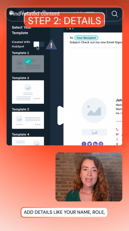 EmailTooltester TikTok video with the subtitle "add details like your name, role,"
