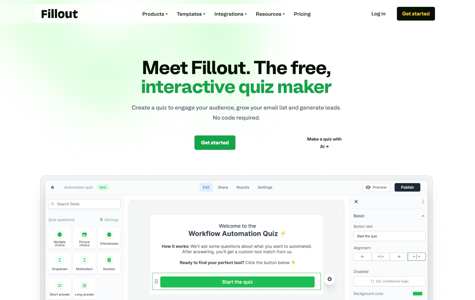 fillout quiz maker