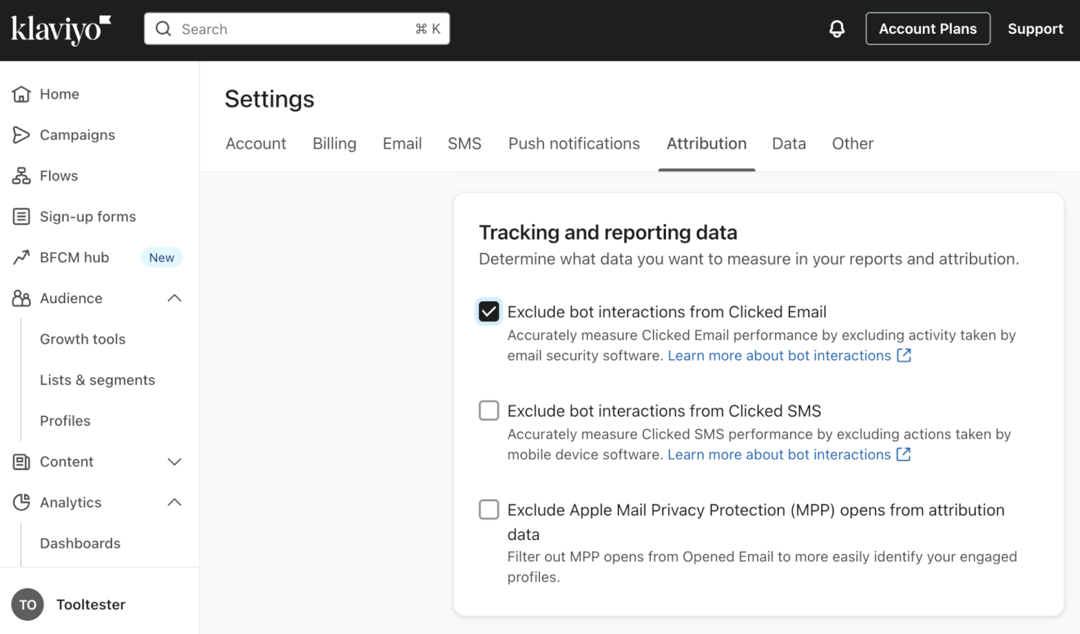 klaviyo exclude bot interactions
